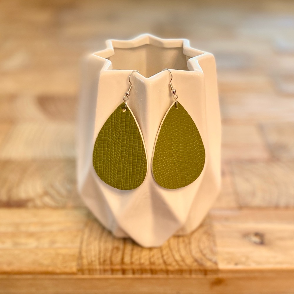 Faux Leather Teardrop Earrings $8 each or 2 for 12